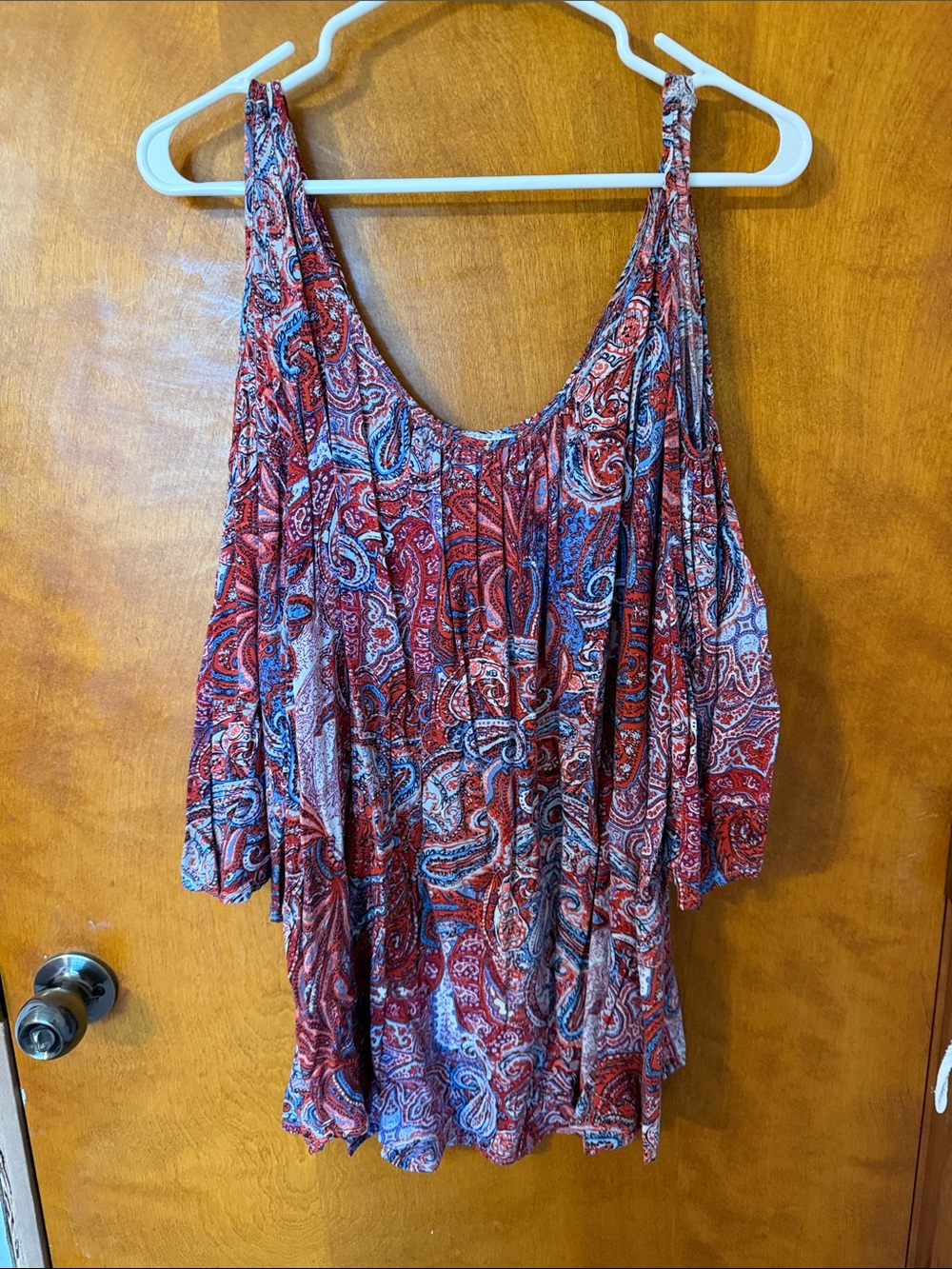 h.i.p. Red & Blue Paisley Peasant Top